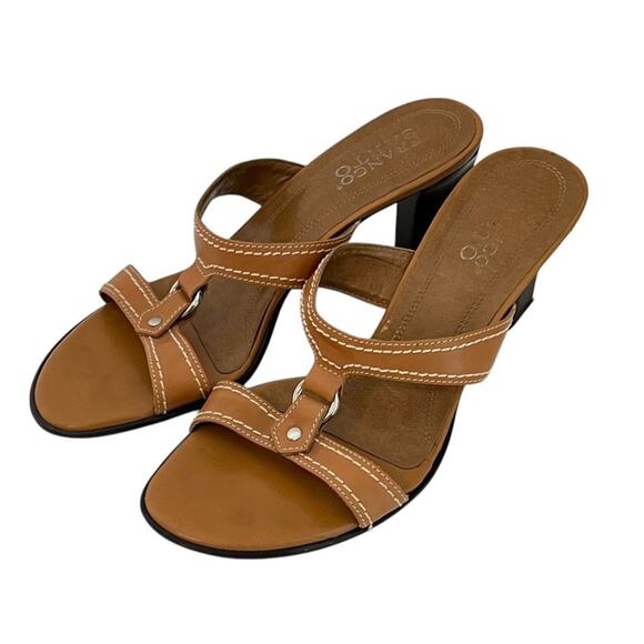 Franco Sarto Womens Sandals 7.5M Brown Tan Leather Slip On Block Heel Y2K Resort - Picture 6 of 10